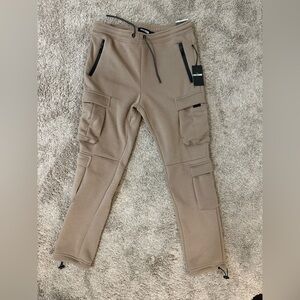 Tan Cargo Joggers with Black Accents